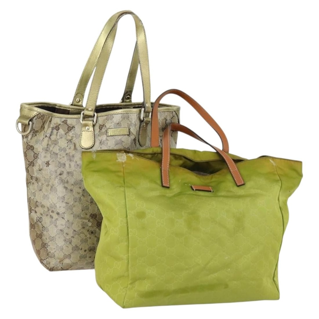 GUCCI GG Crystal Tote Bag Coated Canvas 2 Set Beige Black Auth (1 of 17)