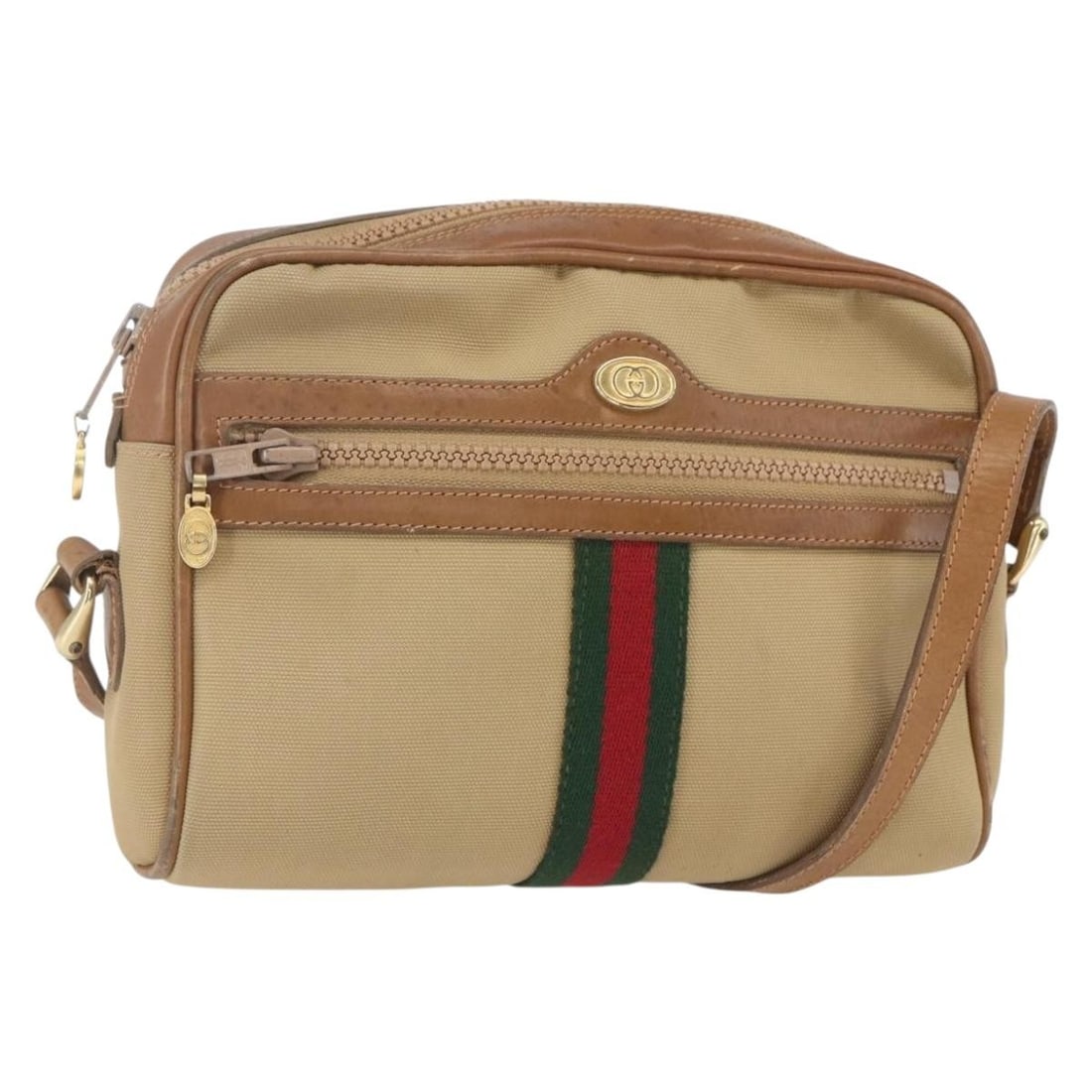 Beige Gold Canvas GUCCI Sherry Web Shoulder Bag from Italy (1 of 18)