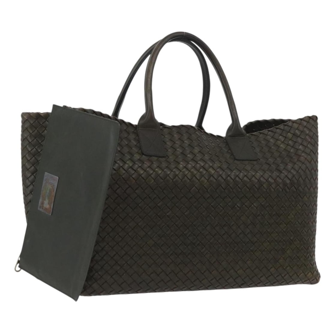 Bottega Veneta Intrecciato Leather Boston Bag Khaki Large 113129 With Dust Bag: Bottega Veneta Intrecciato Leather Boston Bag Khaki Large 113129 With Dust Bag This Bottega Veneta Intrecciato Cabas GM bag is crafted from khaki leather in the classic Boston bag silhouette. Designed