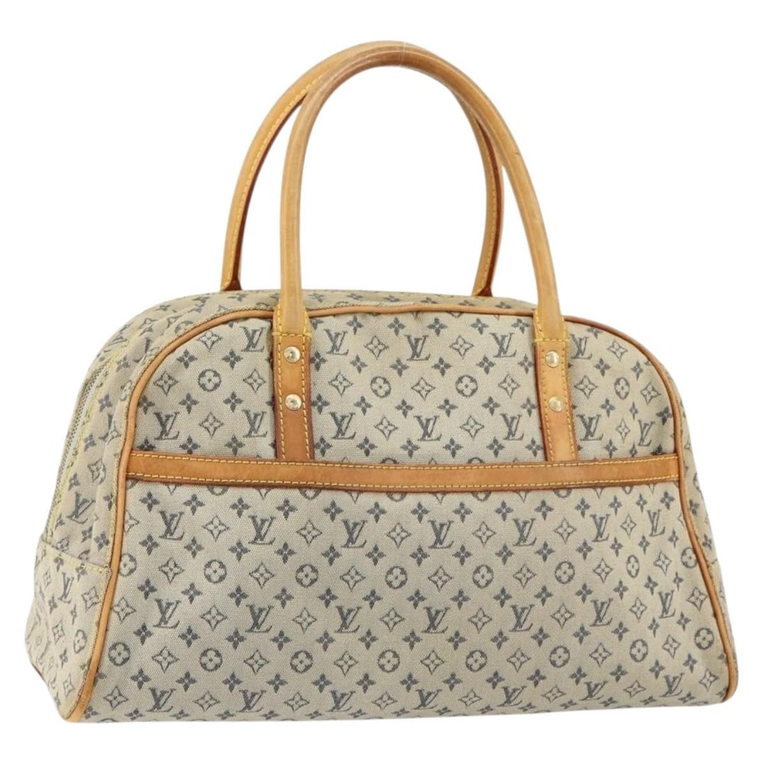Blue Monogram Mini Marie Handbag by Louis Vuitton M92003: Blue Monogram Mini Marie Handbag by Louis Vuitton M92003 This Louis Vuitton Monogram Mini Marie handbag features a blue Monogram Mini Canvas exterior and was made in Spain. The bag shows significant s