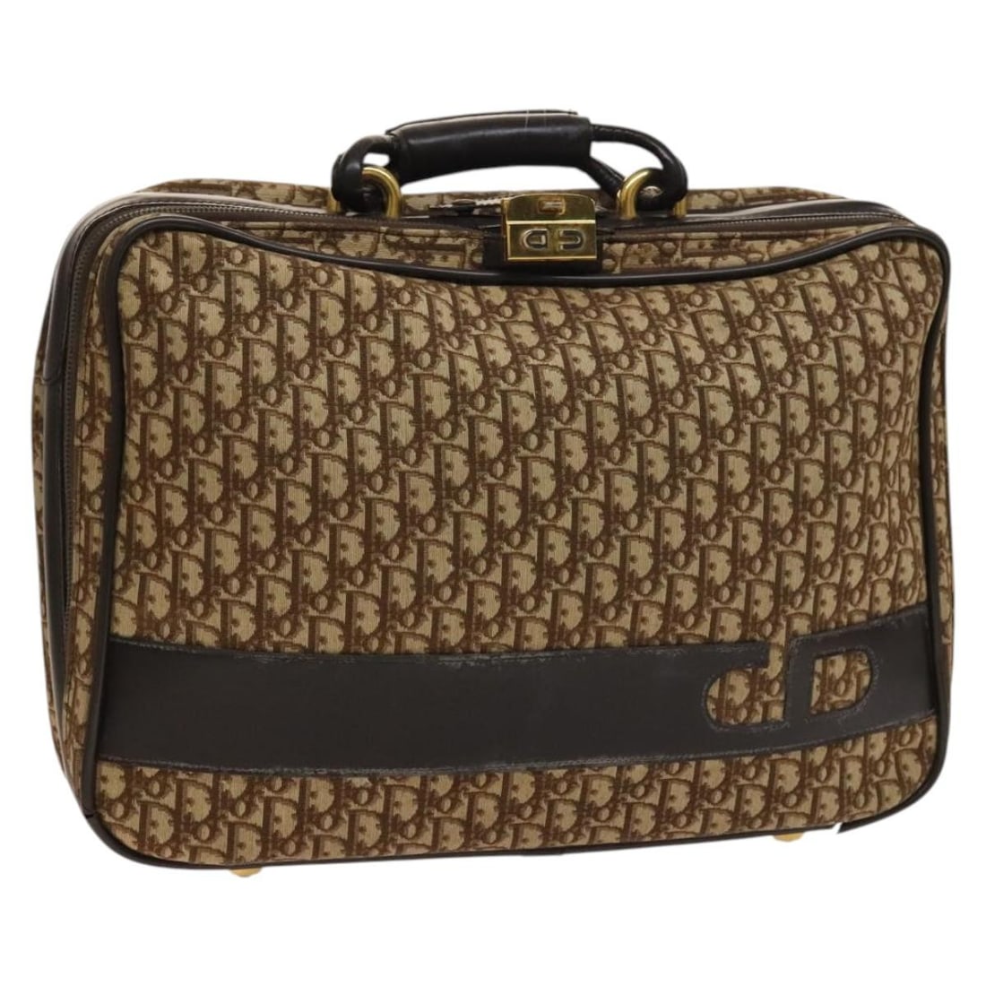 Christian Dior Trotter Canvas Trunk Brown Gold Auth 138804 (1 of 18)