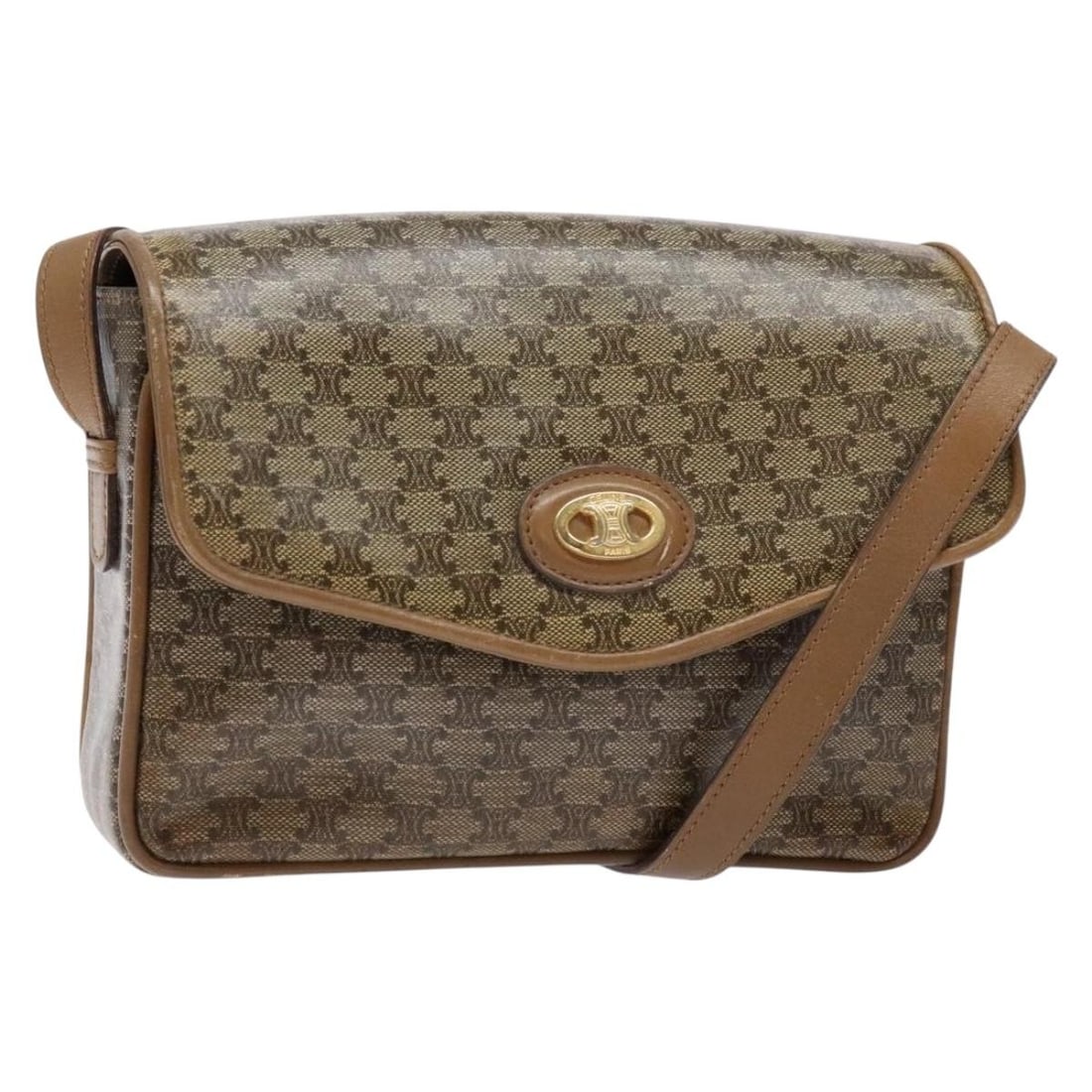 CELINE Macadam Beige Gold PVC Leather Shoulder Bag Auth 138273 (1 of 18)