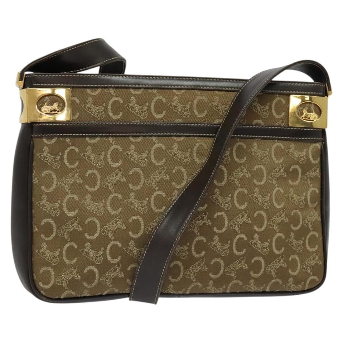 CELINE C Sulky Beige Gold Canvas Shoulder Bag Made in Italy: CELINE C Sulky Beige Gold Canvas Shoulder Bag Made in Italy Introducing the CELINE C Sulky Shoulder Bag, a stylish accessory crafted from durable canvas in a sophisticated beige and gold color combina