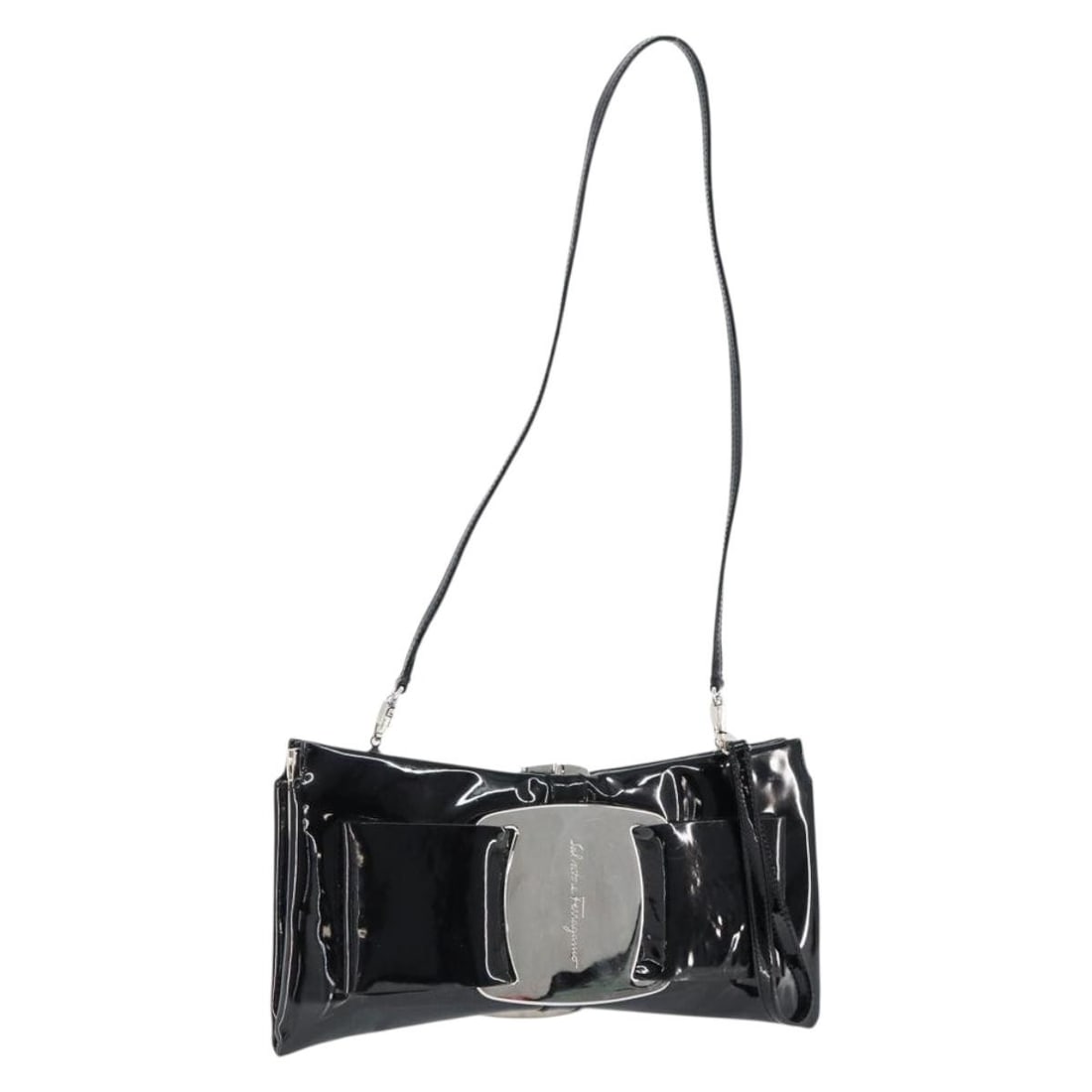 Salvatore Ferragamo Vala Black Silver Enamel Shoulder Bag Auth 149147 (1 of 18)