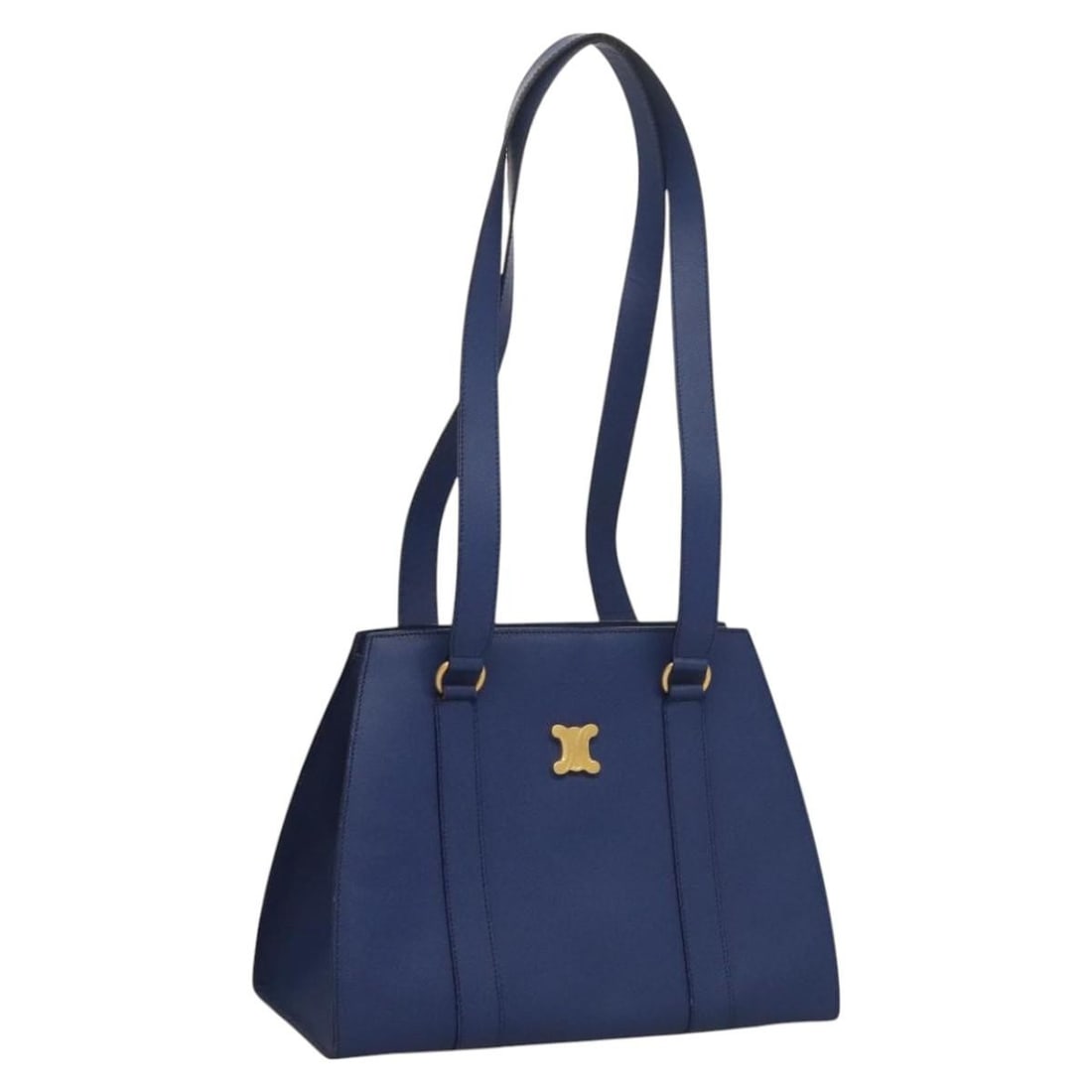 Celine Blue Leather Shoulder Bag Gold Tone Accents Italy (1 of 18)