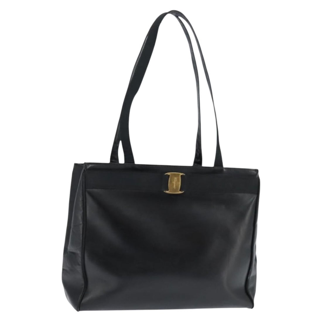 Salvatore Ferragamo Vala Black Leather Tote Bag Gold Accents Authentic (1 of 18)