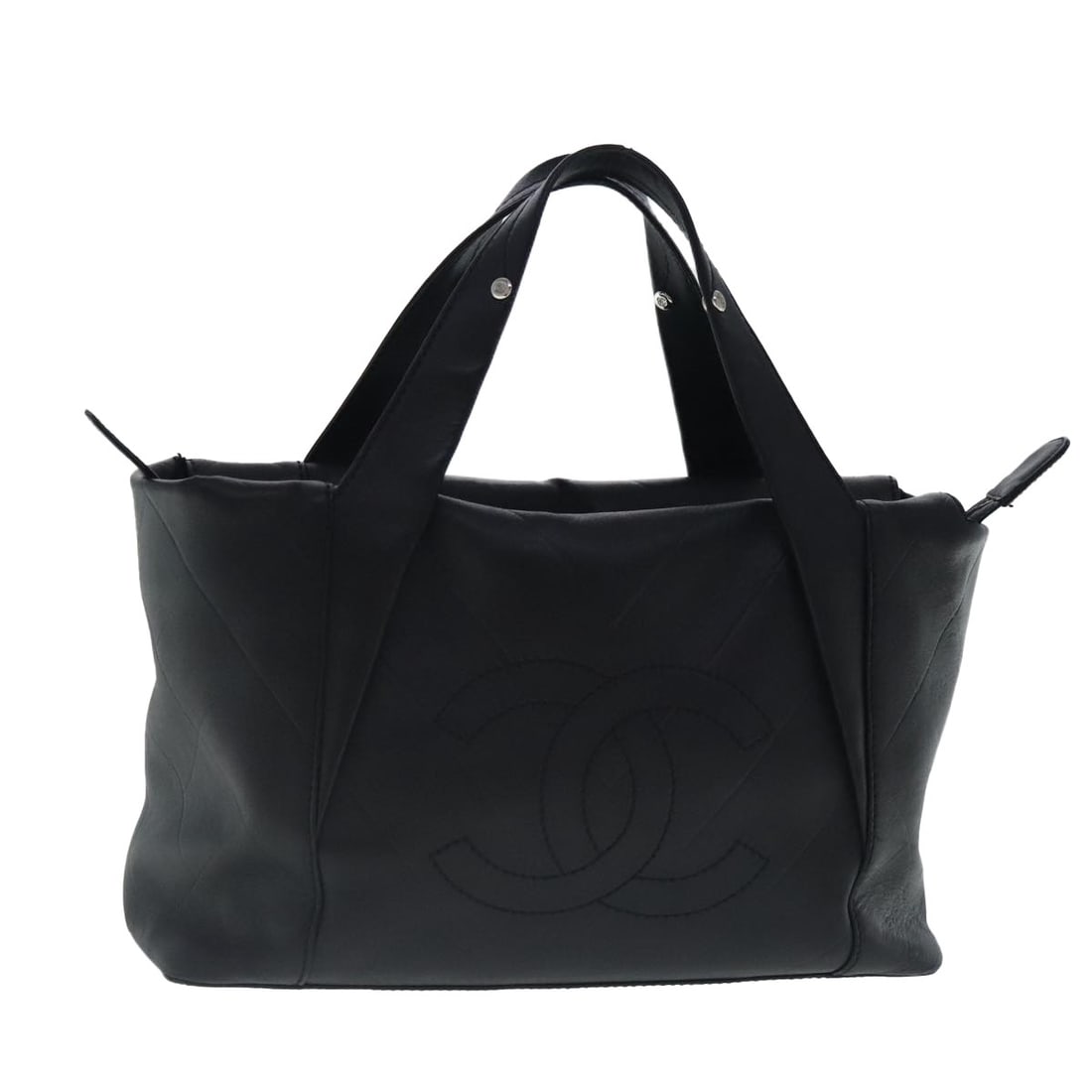 Black Leather V Stitch Handbag by CHANEL with Silver Tone CC (1 of 18)