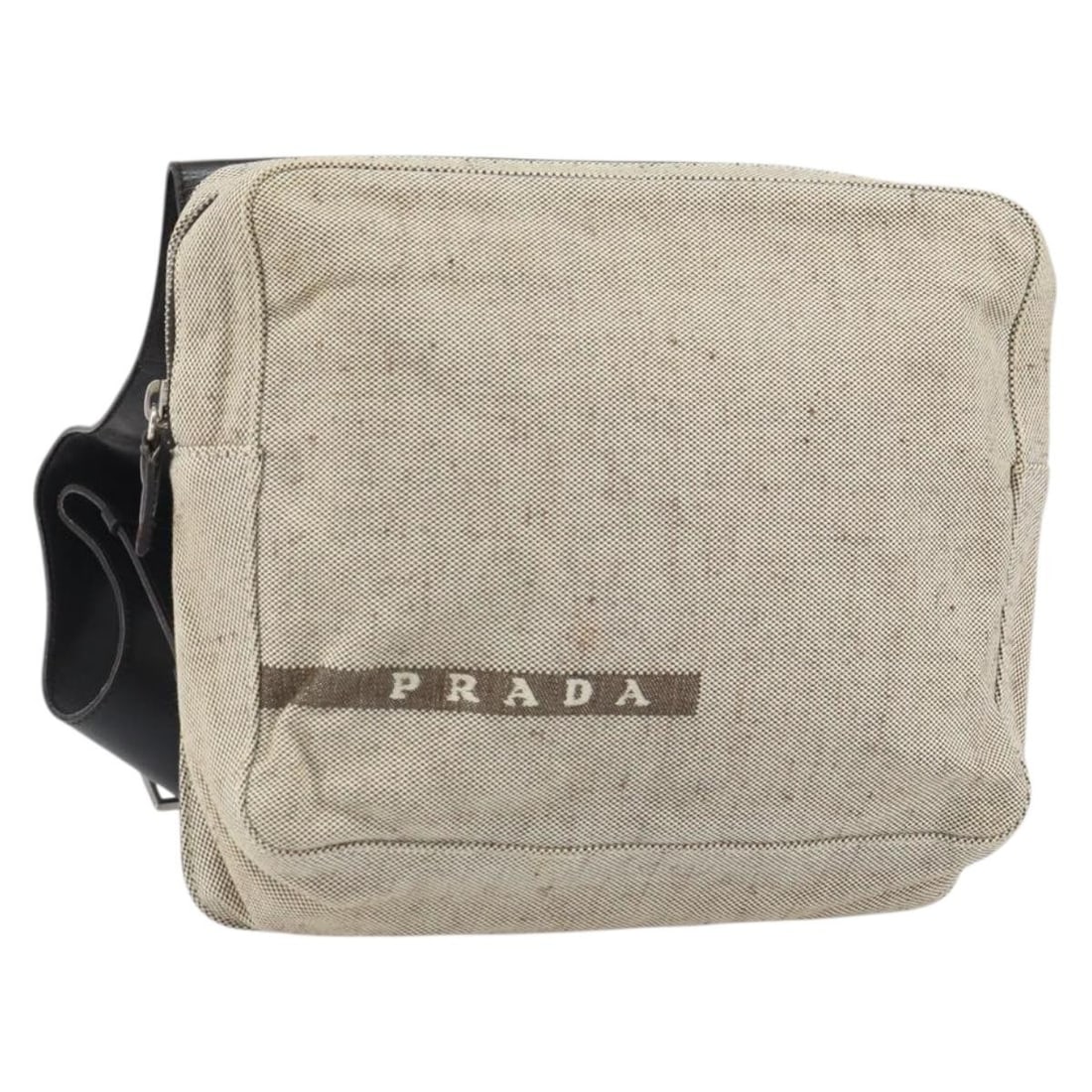Beige and Silver Canvas PRADA Sports Collection Backpack: Beige and Silver Canvas PRADA Sports Collection Backpack This Prada sports backpack features a beige and silver canvas exterior. The bag is made in Italy and offers a compact design suitable for daily