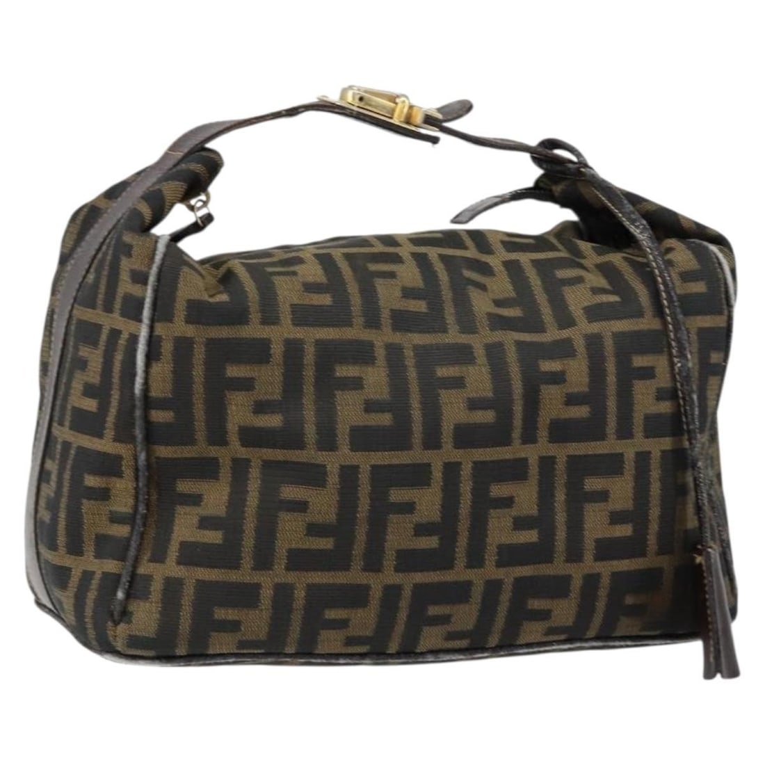 FENDI Zucca Canvas Hand Bag Black Brown Gold Italy Authentic (1 of 18)