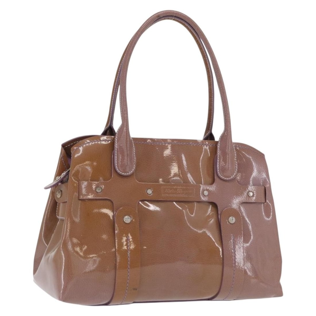 Purple Patent Leather Salvatore Ferragamo Women's Handbag Silver Tone Hardware (1 of 18)