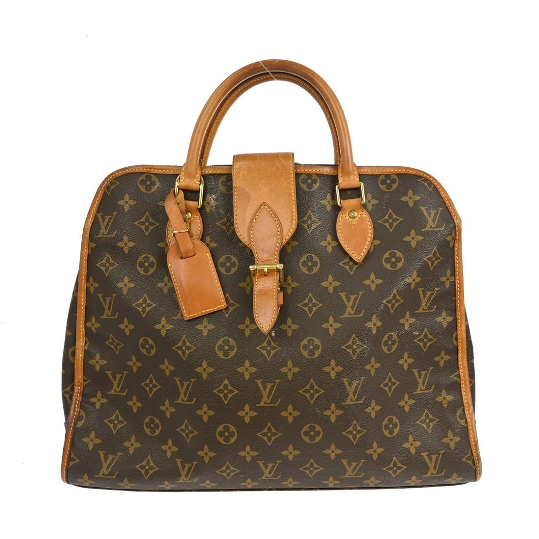 Louis Vuitton Rivoli Monogram Canvas Bag M53380 France: Louis Vuitton Rivoli Monogram Canvas Bag M53380 France This Louis Vuitton Rivoli handbag features the iconic monogram canvas leather exterior with beige double handles and a secure zipper closure. The