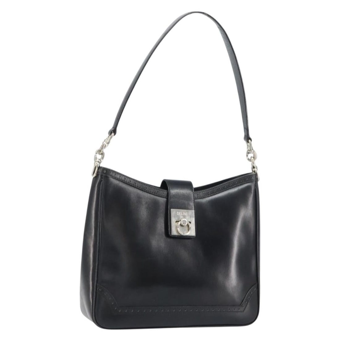 CELINE Black Leather Shoulder Bag with Silver Accents Auth M08 (1 of 18)