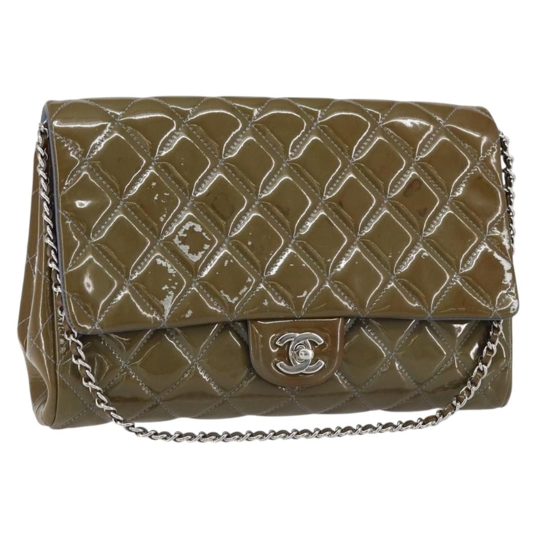 Purple Patent Leather Matelasse Shoulder Bag by CHANEL with Silver CC Chain (1 of 18)