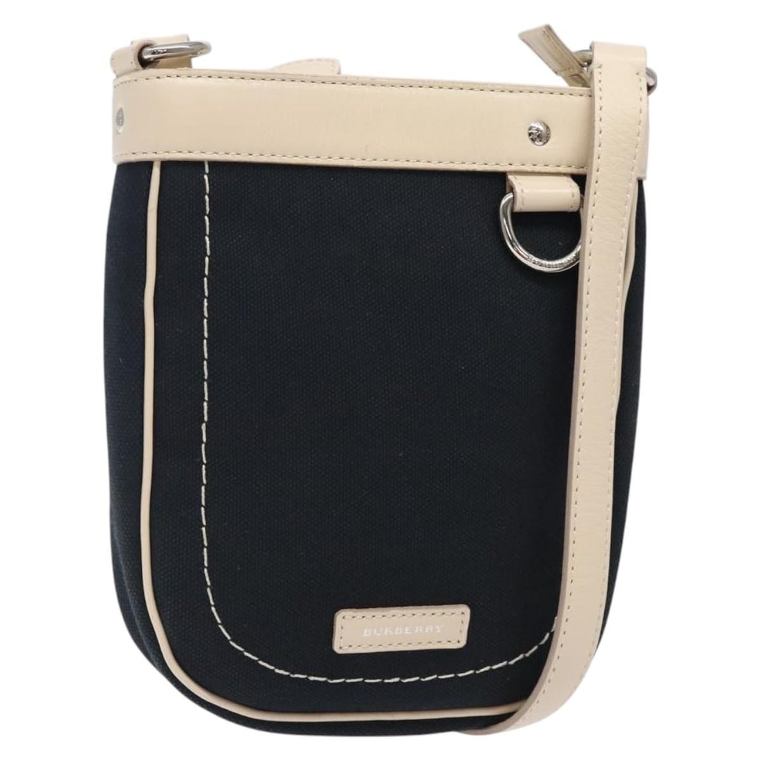 Burberry Navy Silver Canvas Shoulder Bag with Adjustable Strap: Burberry Navy Silver Canvas Shoulder Bag with Adjustable Strap This Burberry shoulder bag is crafted from durable canvas in a stylish navy and silver color combination. With approximate dimensions of 