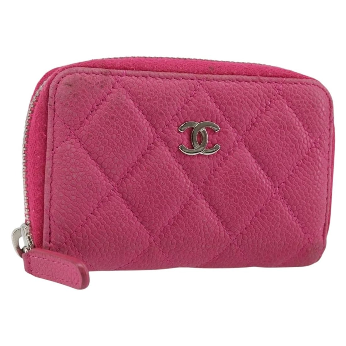 CHANEL Pink Silver Caviar Skin Matelasse Coin Purse Authenticated (1 of 18)