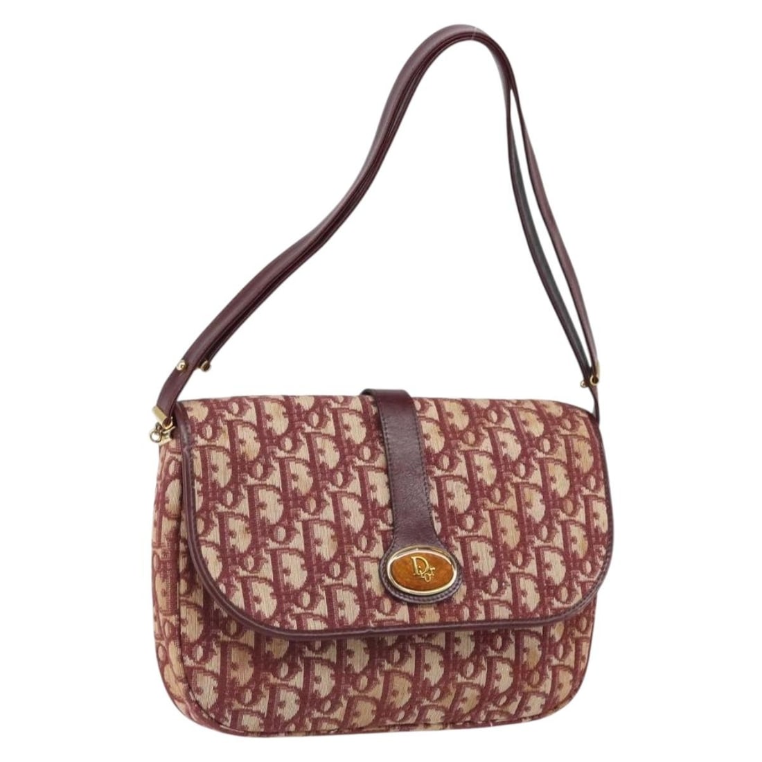 Red Trotter Canvas Shoulder Bag by Christian Dior Gold Accents: Red Trotter Canvas Shoulder Bag by Christian Dior Gold Accents This Christian Dior Trotter Canvas Shoulder Bag features a red and gold color scheme with the iconic Trotter canvas material. Designed fo