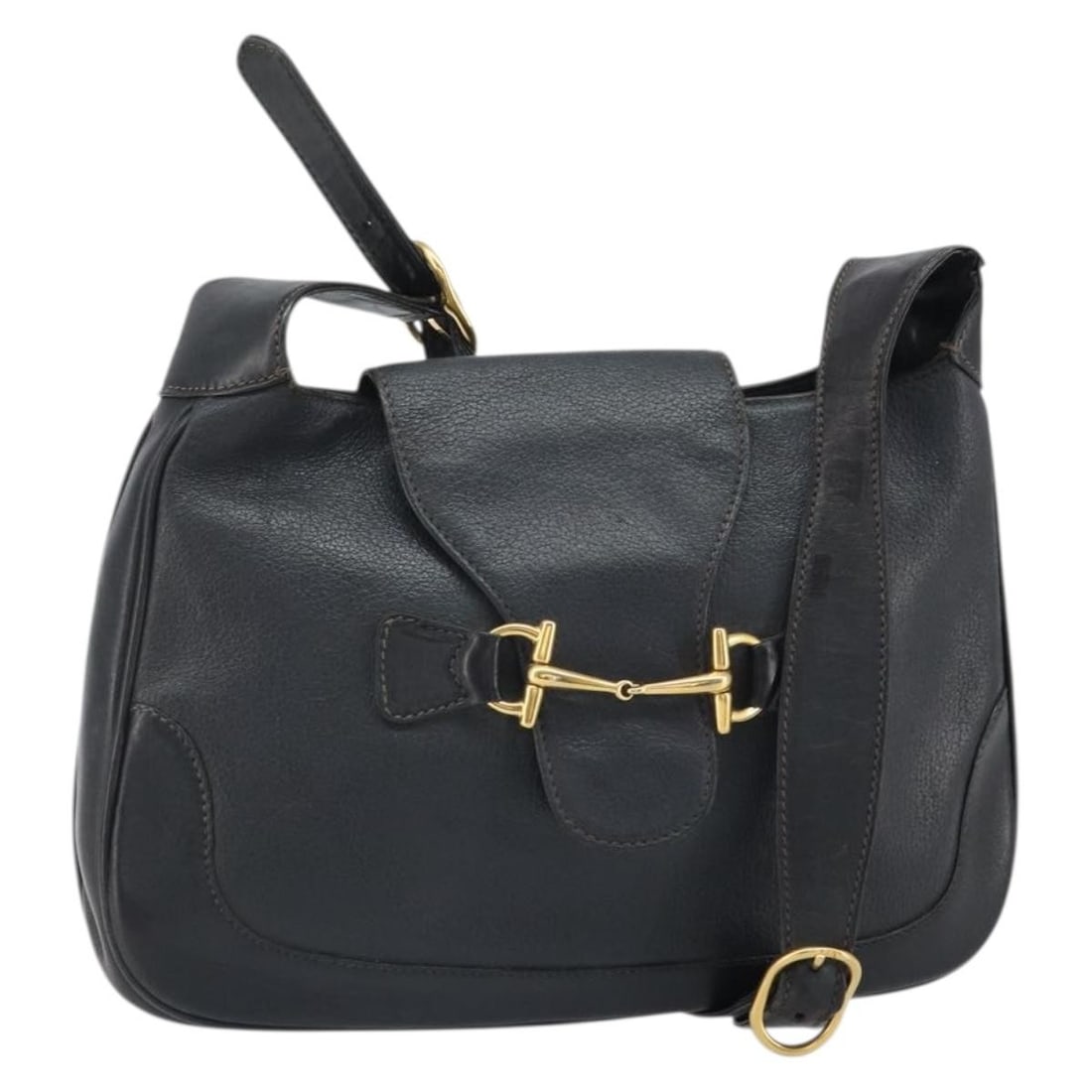 Black Leather Gucci 001 984 3401 Women's Shoulder Bag Gold Accents (1 of 18)