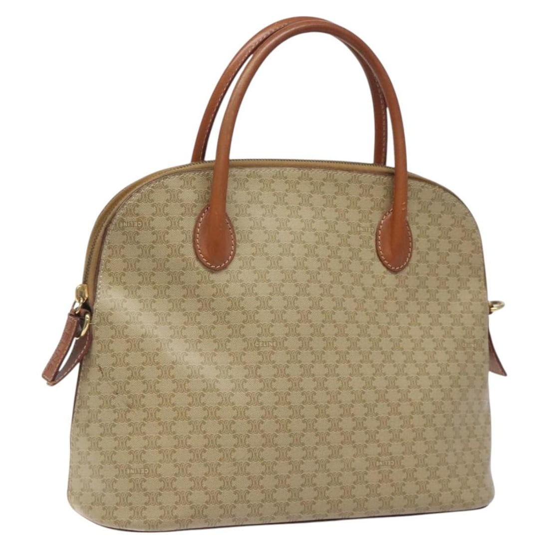 Celine Macadam Beige PVC Canvas Handbag for Women Gold Trim (1 of 18)