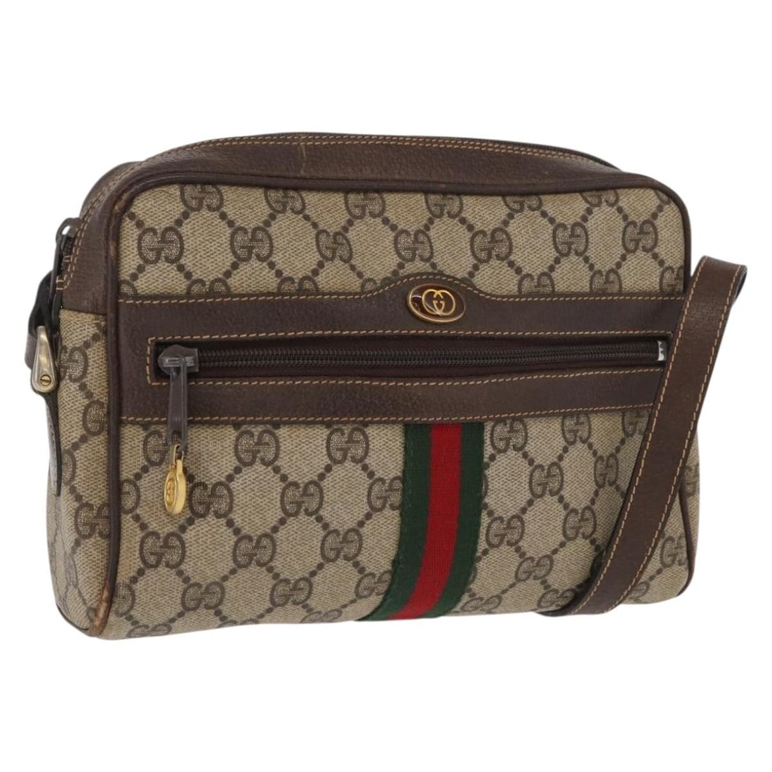 Gucci GG Supreme Web Sherry Line Beige PVC Shoulder Bag 010 378: Gucci GG Supreme Web Sherry Line Beige PVC Shoulder Bag 010 378 This GUCCI GG Supreme Web Sherry Line shoulder bag features a beige and gold PVC leather exterior with GG canvas accents. The bag is des