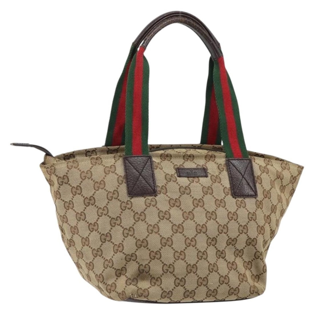 Red and Beige GG Canvas Sherry Line Handbag by Gucci: Red and Beige GG Canvas Sherry Line Handbag by Gucci This Gucci GG Canvas Web Sherry Line handbag features a red, silver, and beige color scheme with signature GG canvas exterior. The bag is made in I