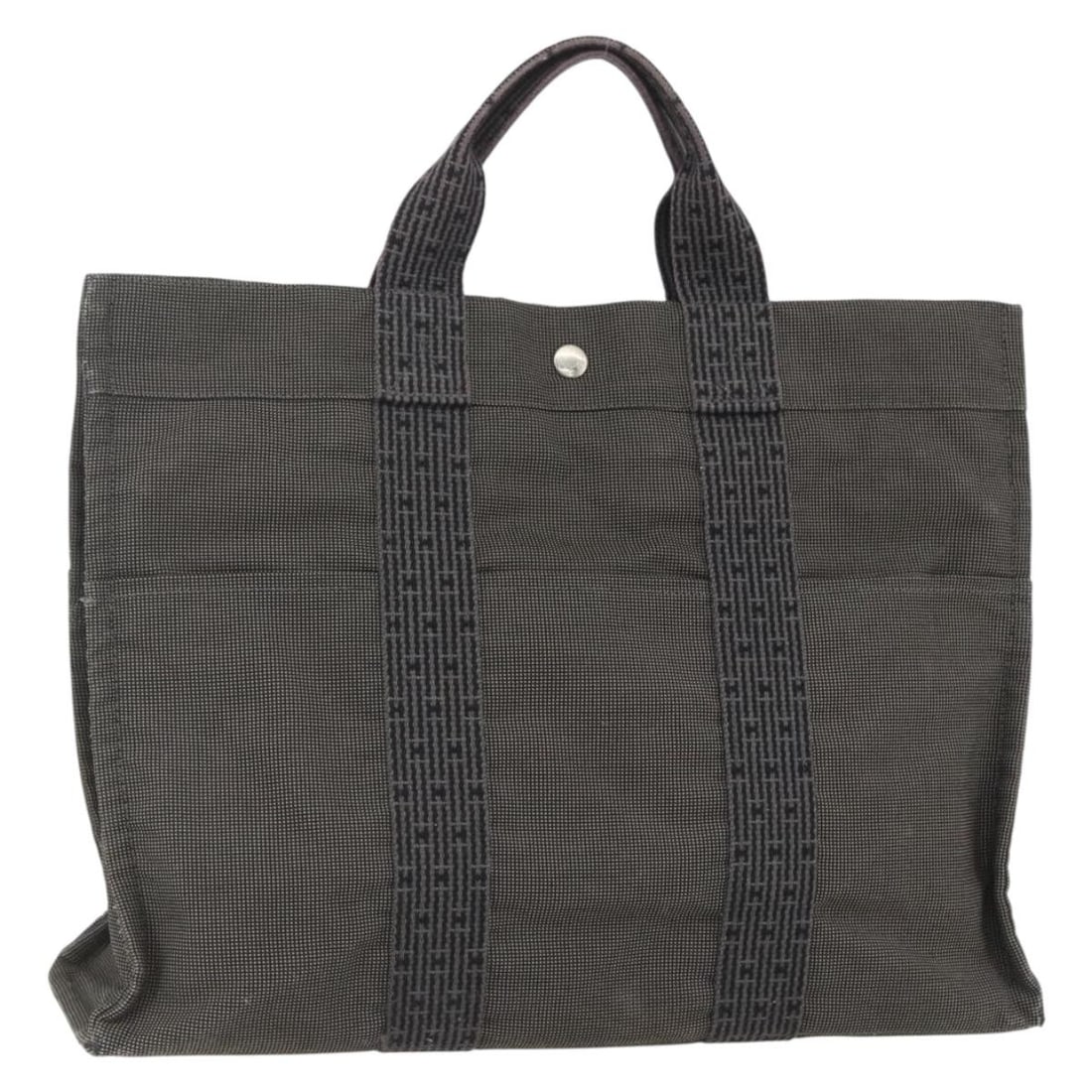 HERMES Her Line MM Gray Silver Canvas Hand Bag Auth (1 of 18)