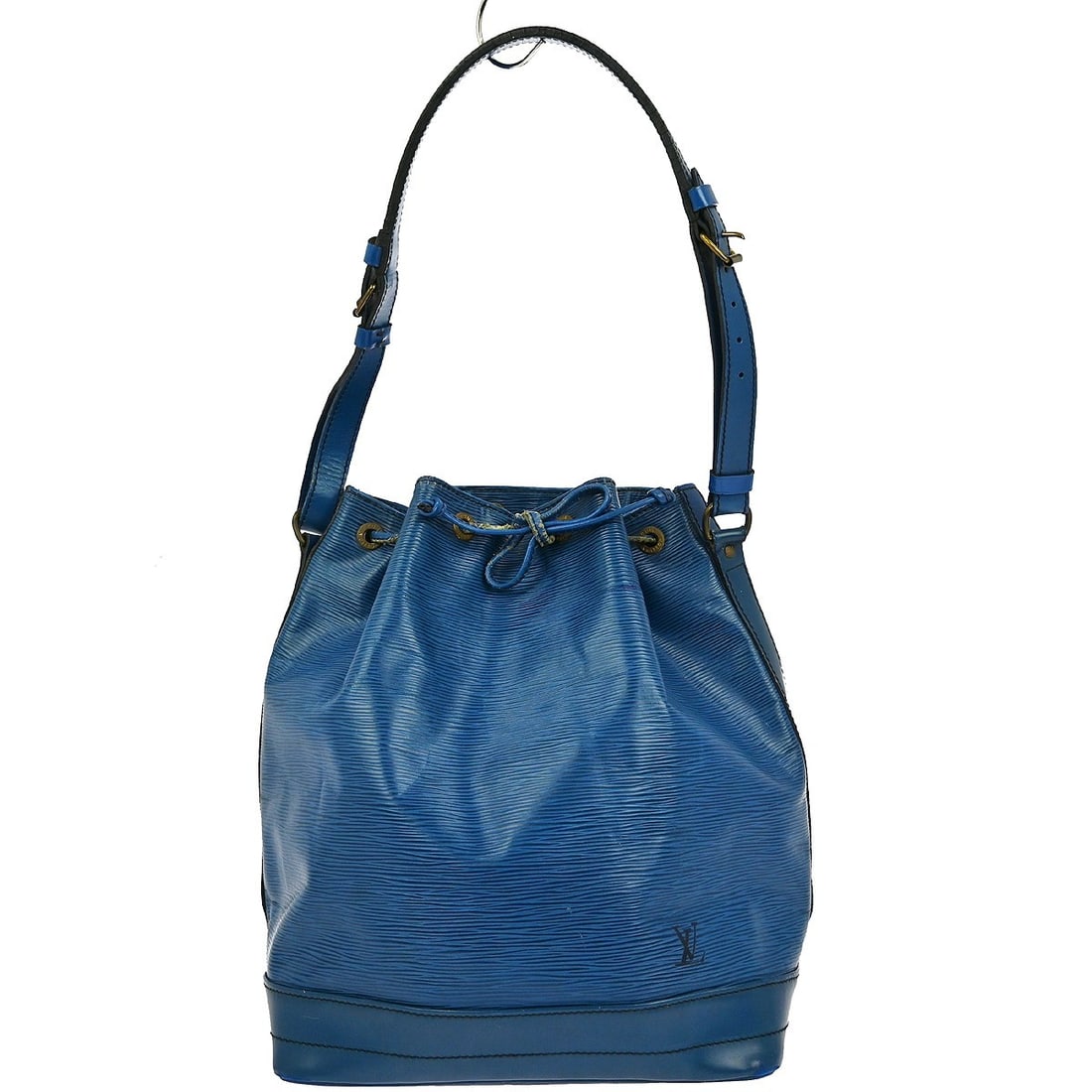 Louis Vuitton Noe Blue Epi Leather Medium Vintage Shoulder Bag with Drawstring: Louis Vuitton Noe Blue Epi Leather Medium Vintage Shoulder Bag with Drawstring This vintage Louis Vuitton Noe shoulder bag showcases a striking blue Epi leather exterior, blending functionality with s