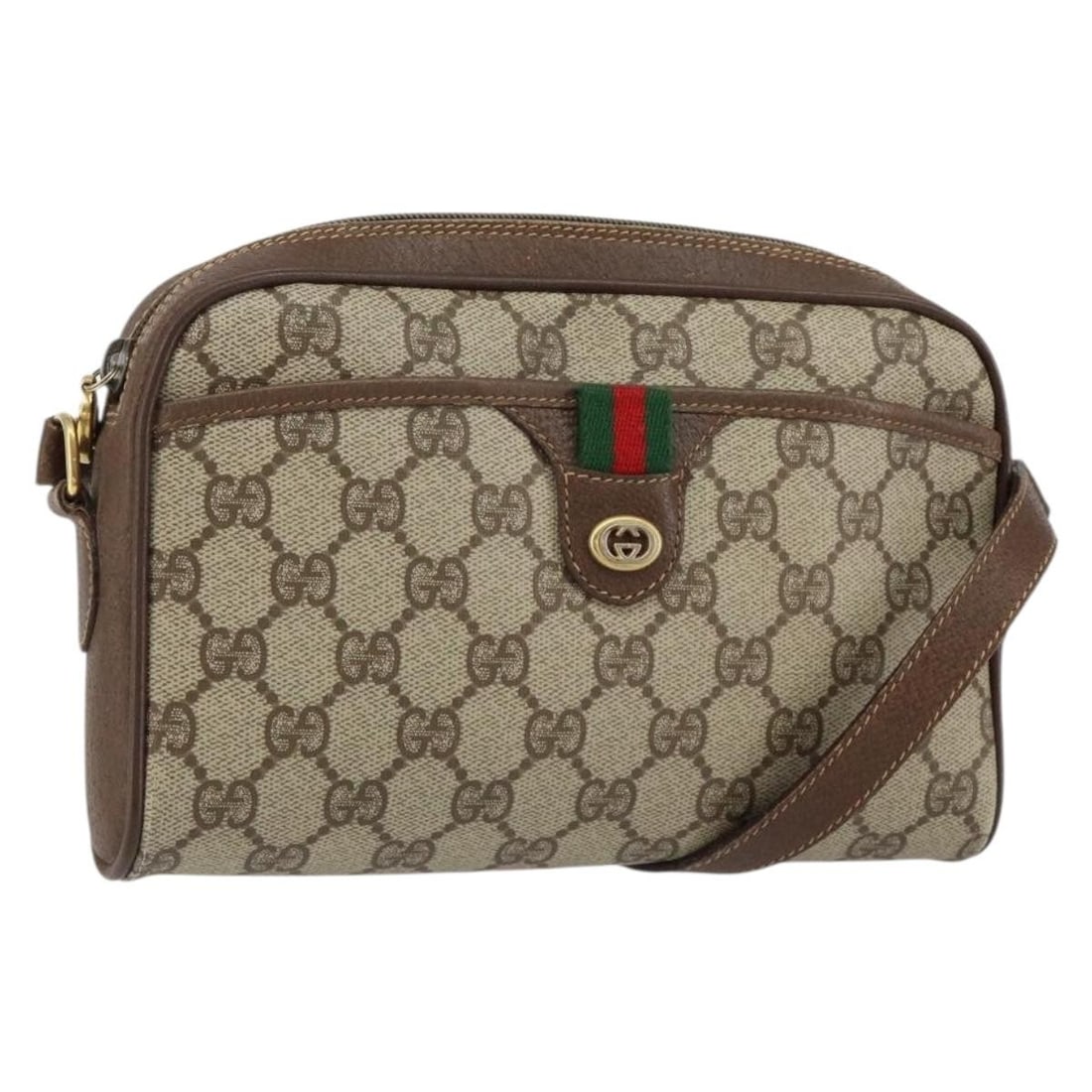 GUCCI GG Supreme Sherry Line PVC Shoulder Bag Beige Gold 116 02 089 Auth: GUCCI GG Supreme Sherry Line PVC Shoulder Bag Beige Gold 116 02 089 Auth This GUCCI GG Supreme Web Sherry Line Bag is a stylish shoulder bag crafted from durable PVC leather in a sophisticated beige a