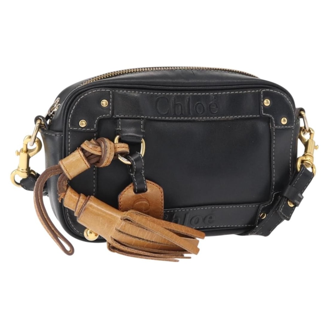 Chloe Eden Black Leather Shoulder Bag Gold Accents with Name Tag (1 of 18)