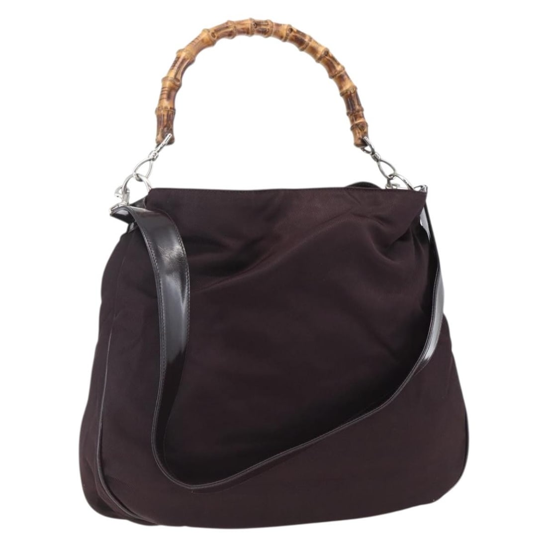 Gucci Nylon Bamboo Bordeaux Shoulder Bag with Silver Hardware 2-Way Style (1 of 18)