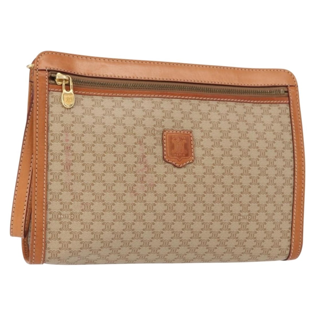 CELINE Macadam Beige Gold PVC Clutch Bag Italy Auth 156796 (1 of 18)