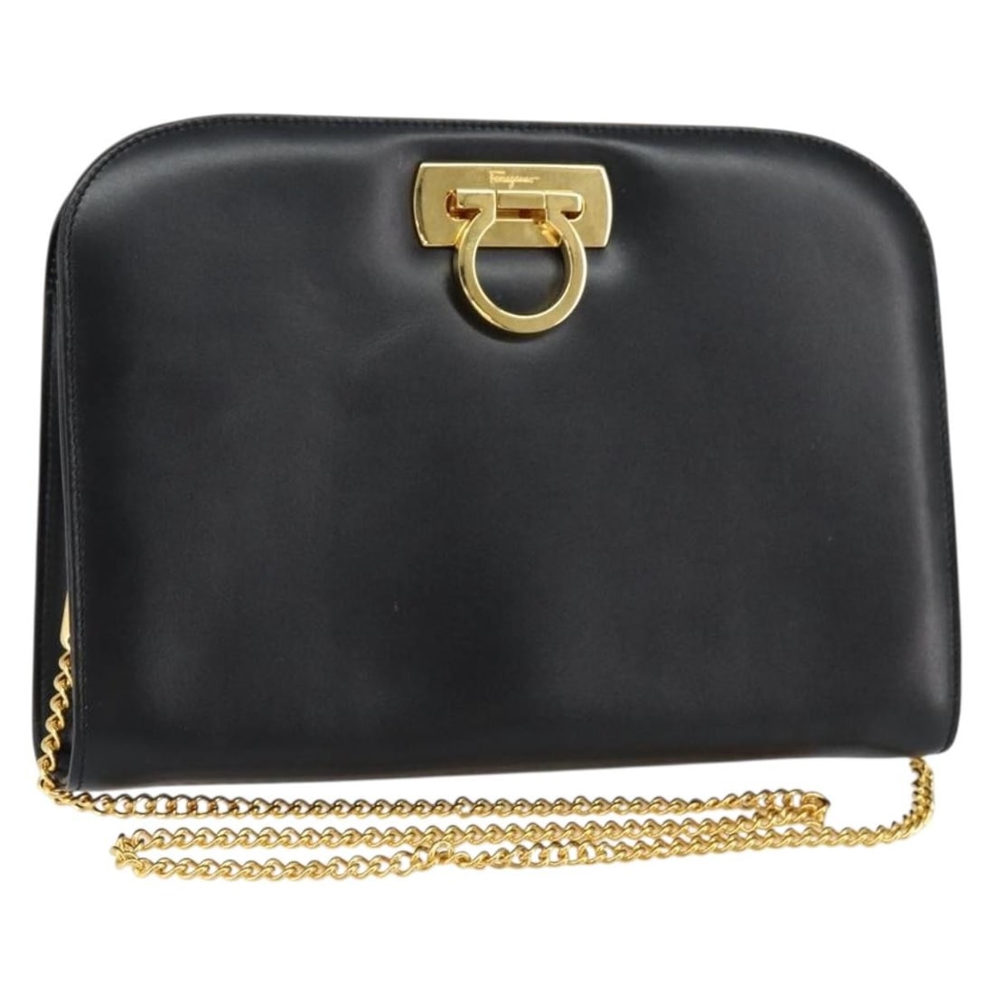 Salvatore Ferragamo Gancini Shoulder Bag Leather Black Gold Auth BA7978 (1 of 18)