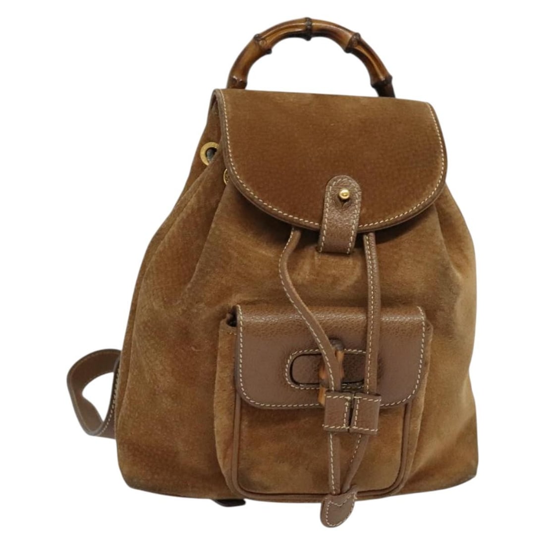 GUCCI 003 58 0030 Bamboo Backpack Suede Brown Gold Authentic (1 of 18)