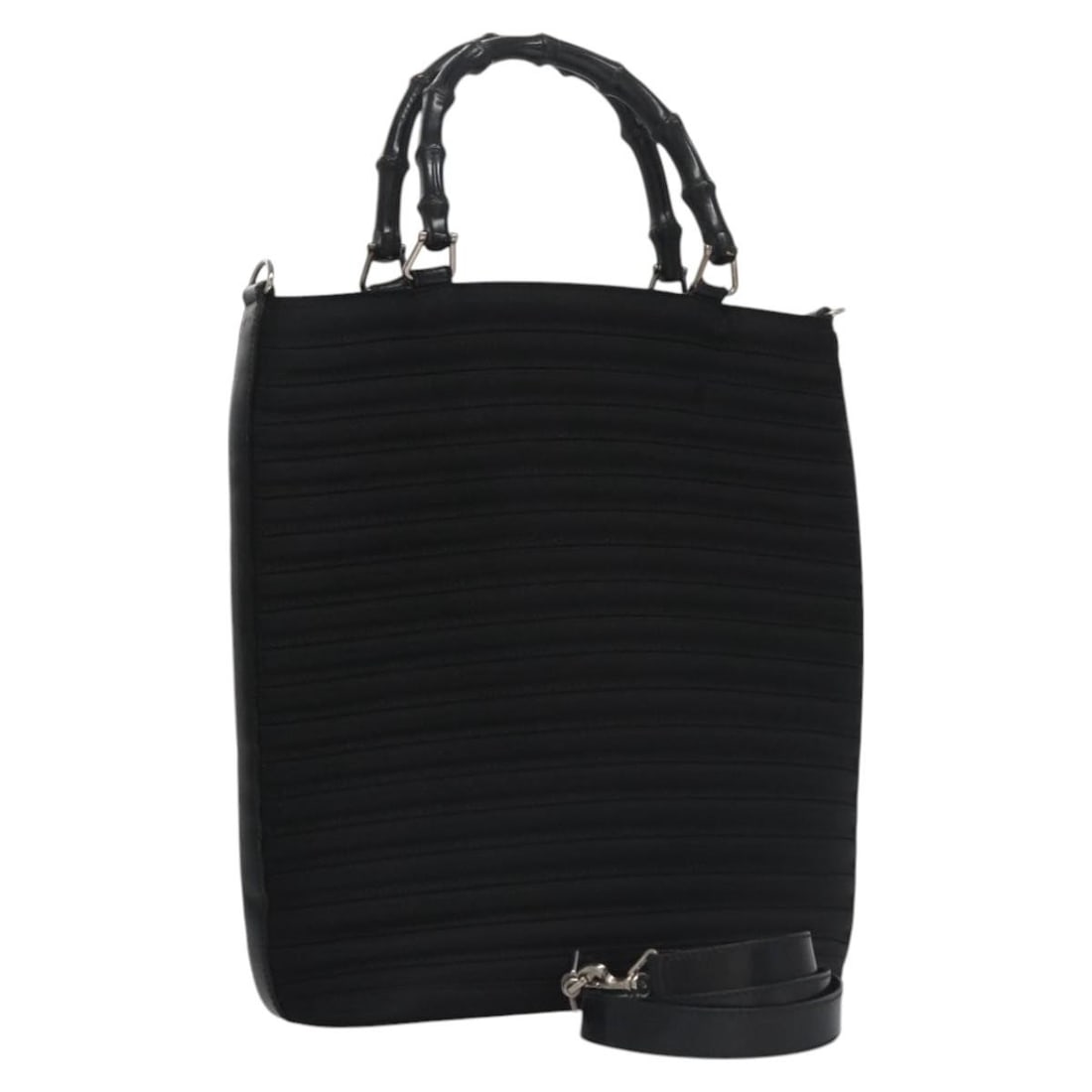 Gucci Black Canvas Bamboo Handle Shoulder and Handbag with Silver Accents (1 of 18)
