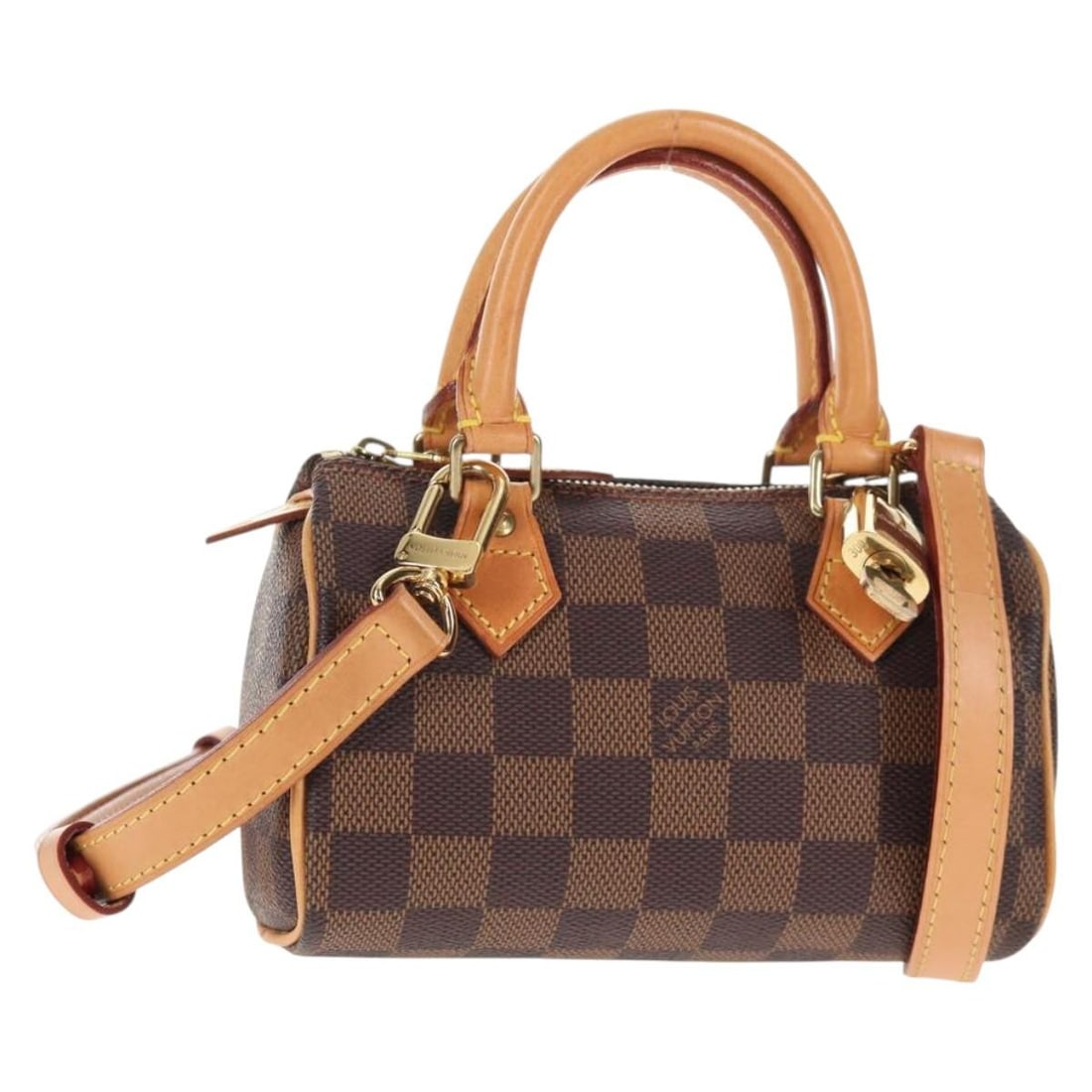 LOUIS VUITTON Damier Ebene Mini Speedy Hand Bag with Accessories: LOUIS VUITTON Damier Ebene Mini Speedy Hand Bag with Accessories This authentic Louis Vuitton Damier Ebene Mini Speedy Hand Bag is a stylish accessory that showcases the brand's iconic craftsmanship.