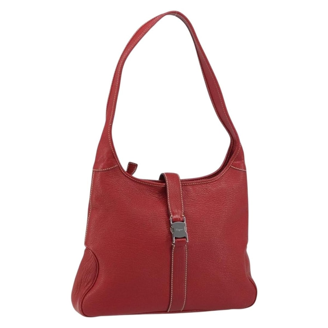 Salvatore Ferragamo Vala Red Leather Shoulder Bag Auth 156468 (1 of 18)