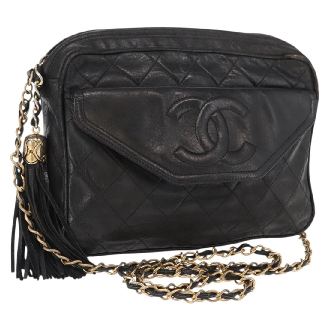 Chanel Matelasse Black Lambskin Leather Shoulder Bag with Gold CC Logo (1 of 18)