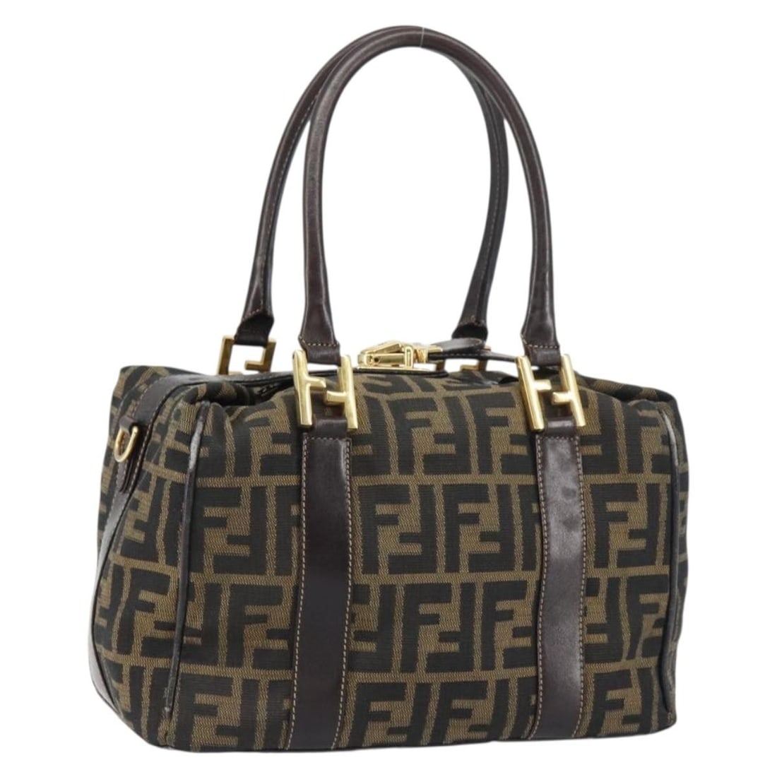 FENDI Zucca Canvas Hand Bag Black Brown Gold Authentic Italy (1 of 18)