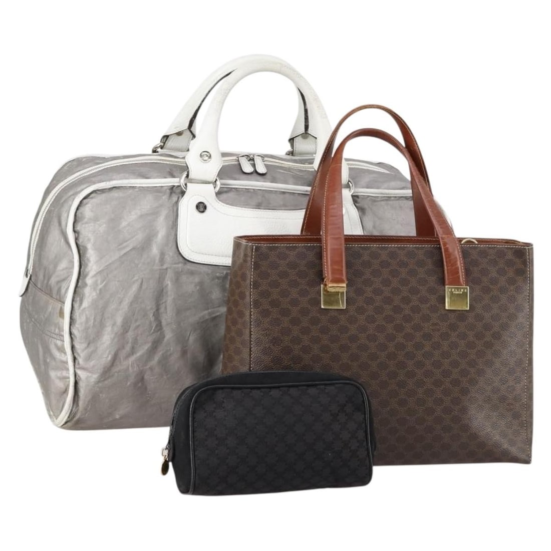 CELINE Macadam Canvas Hand Bag Coated Canvas 3 Piece Set Brown Black Auth (1 of 18)