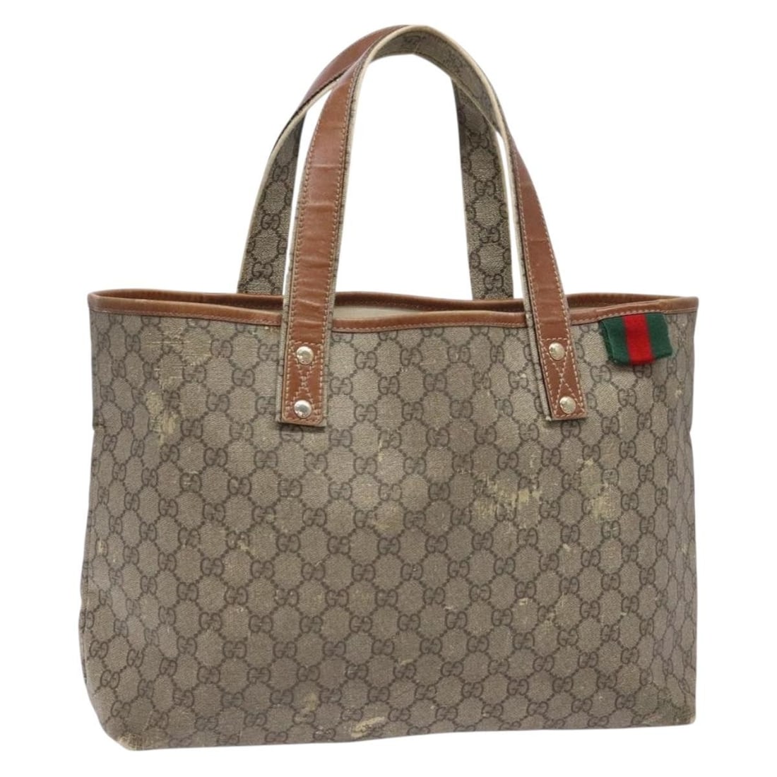 GUCCI GG Supreme Sherry Tote Bag Beige Red PVC 211134 Auth: GUCCI GG Supreme Sherry Tote Bag Beige Red PVC 211134 Auth This authentic GUCCI GG Supreme Web Sherry Line Tote Bag is crafted from durable PVC leather in a stylish beige and red color combination. De