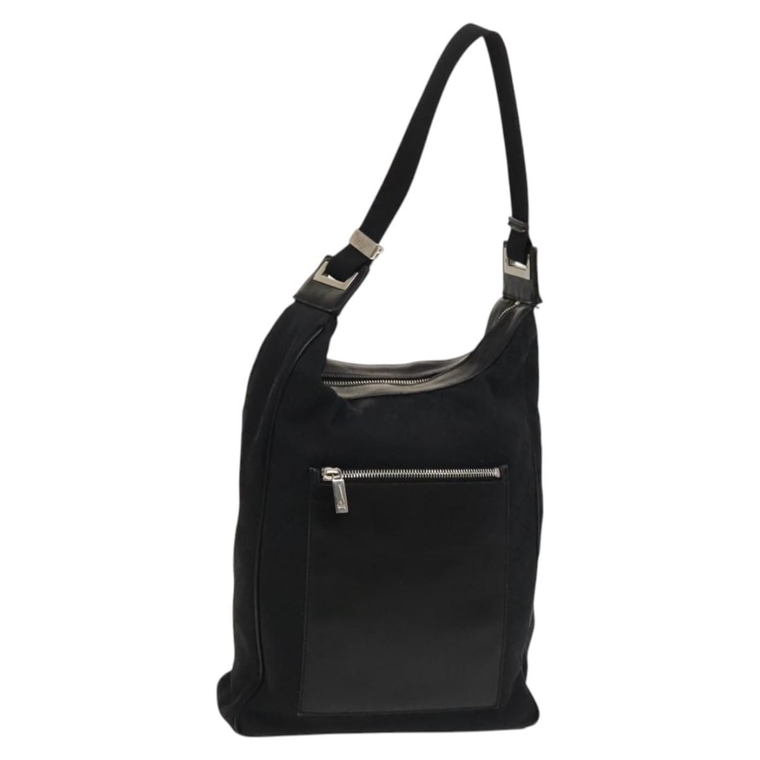 Shoulder Bag in Black GG Canvas Silver Hardware by Gucci 019 0538: Shoulder Bag in Black GG Canvas Silver Hardware by Gucci 019 0538 This is a Gucci GG Canvas shoulder bag in black with silver-tone accents, designed for women. Crafted in Italy, the bag features the s