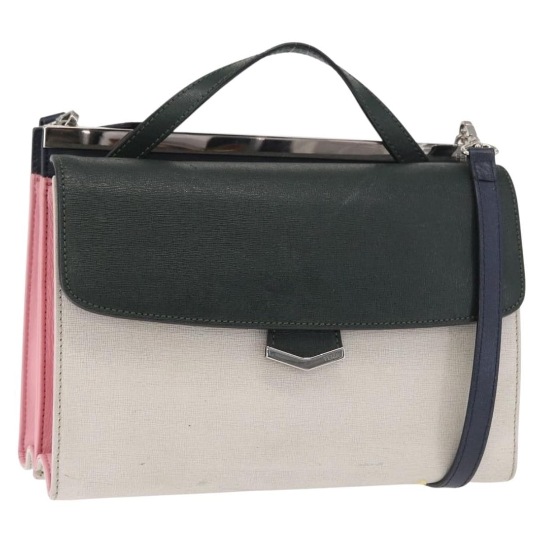 FENDI Demi Jour Leather Hand Bag Green Silver Auth Italy (1 of 18)