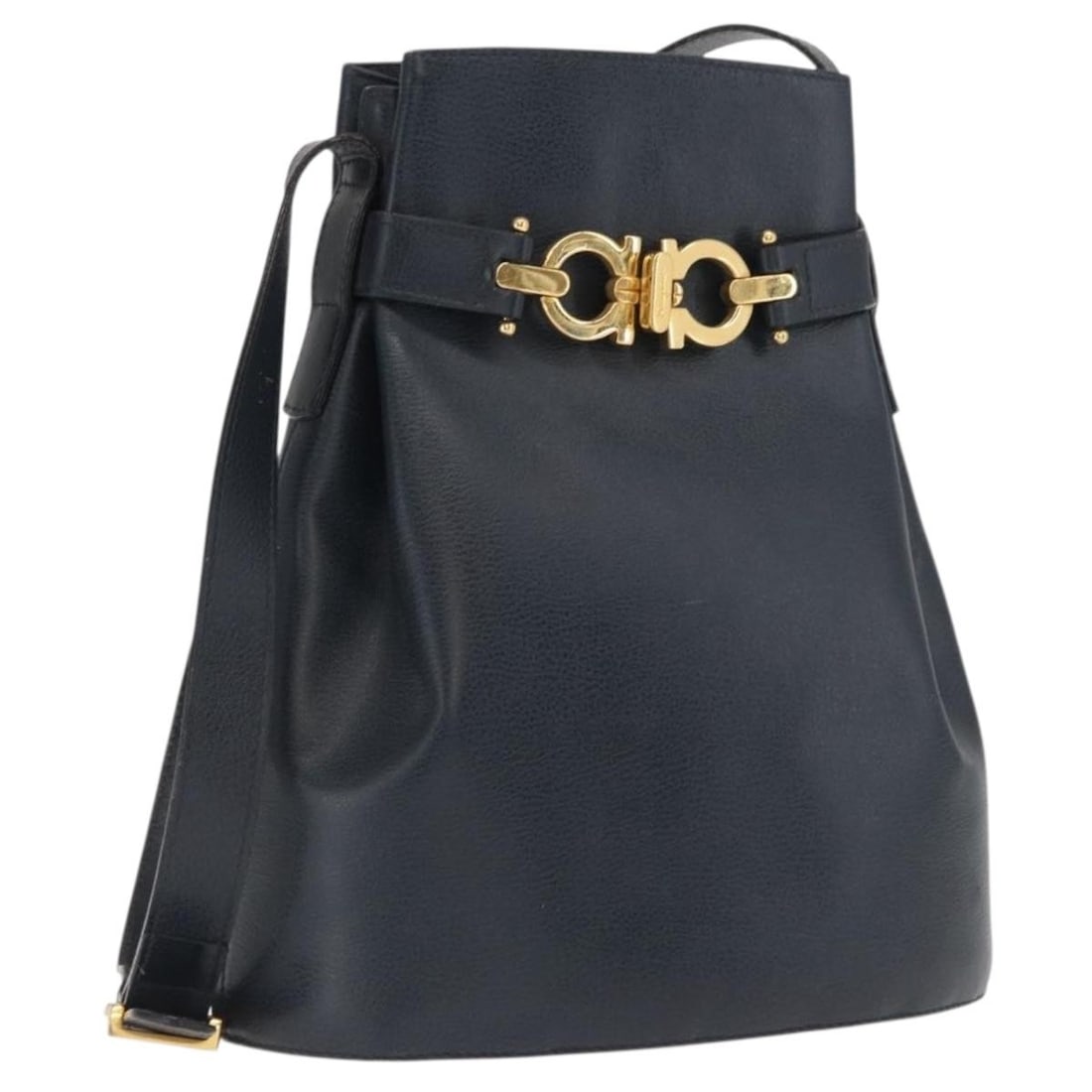 Salvatore Ferragamo Navy Leather Gancini Shoulder Bag Gold Hardware Italy: Salvatore Ferragamo Navy Leather Gancini Shoulder Bag Gold Hardware Italy This Salvatore Ferragamo Gancini shoulder bag features a navy leather exterior with gold-tone accents. Designed for women, the