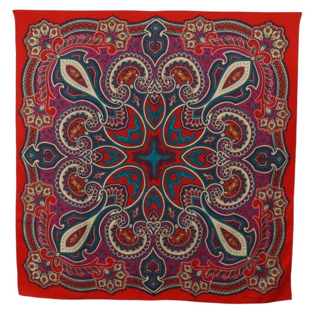 Red Silk Scarf with Paisley Design by Christian Dior 50.4 Inch Square (1 of 12)