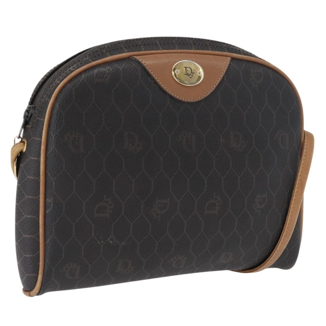 Black Honeycomb PVC Shoulder Bag by Christian Dior with Gold Accents: Black Honeycomb PVC Shoulder Bag by Christian Dior with Gold Accents This Christian Dior shoulder bag features the brand's signature honeycomb canvas with PVC leather accents in black and gold tones. 