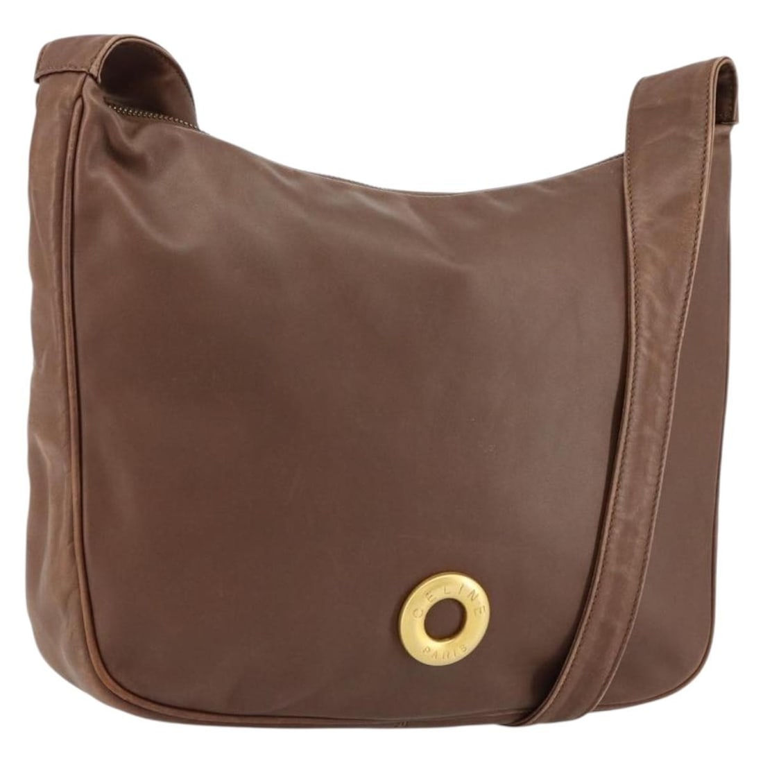 CELINE Brown Gold Leather Circle Shoulder Bag Auth DM95 (1 of 18)