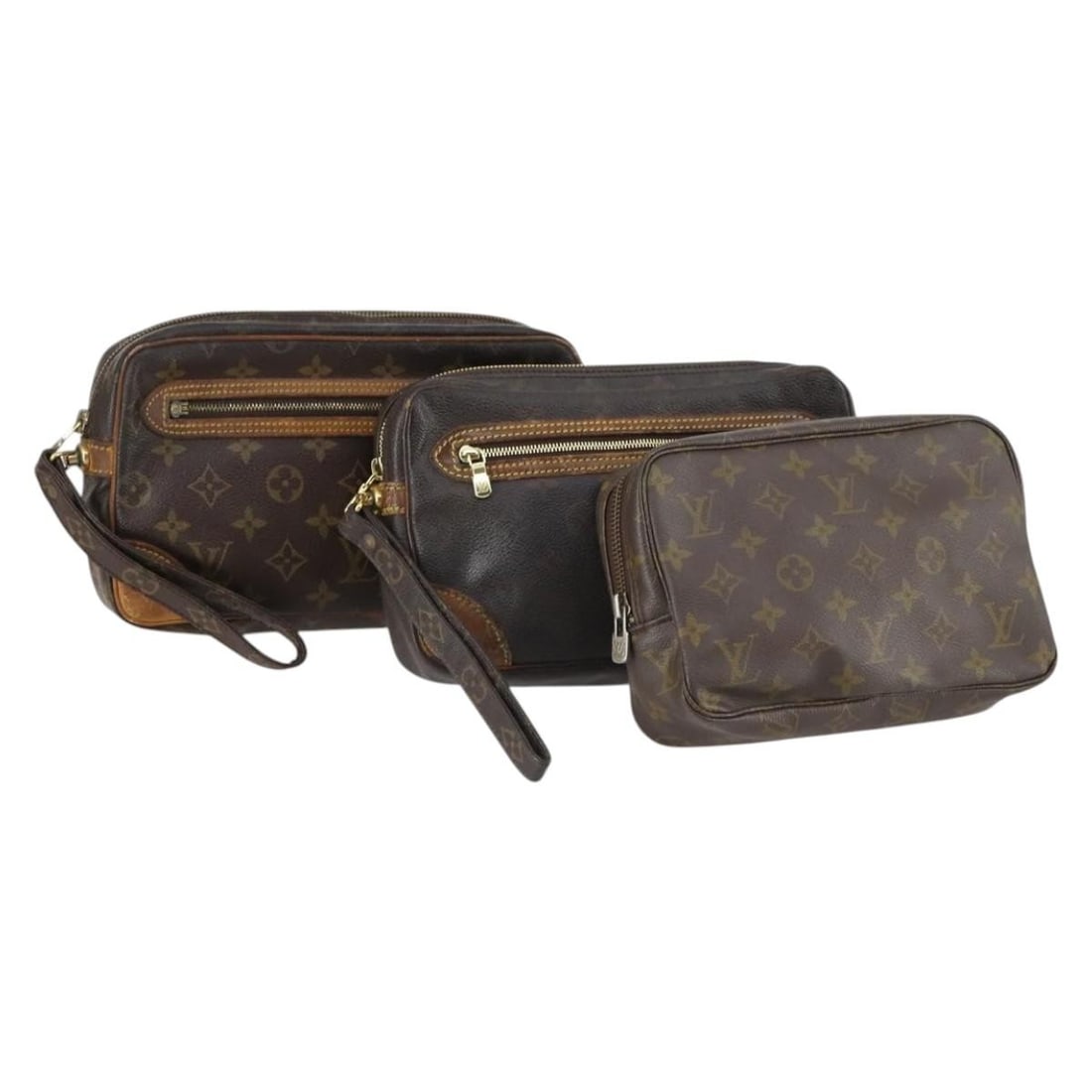 Louis Vuitton Monogram Clutch Bag Set of 3 Auth BA5918: Louis Vuitton Monogram Clutch Bag Set of 3 Auth BA5918 This LOUIS VUITTON Monogram Clutch Bag set is a stylish accessory crafted from high-quality Monogram Canvas. Please note that this item is heavil