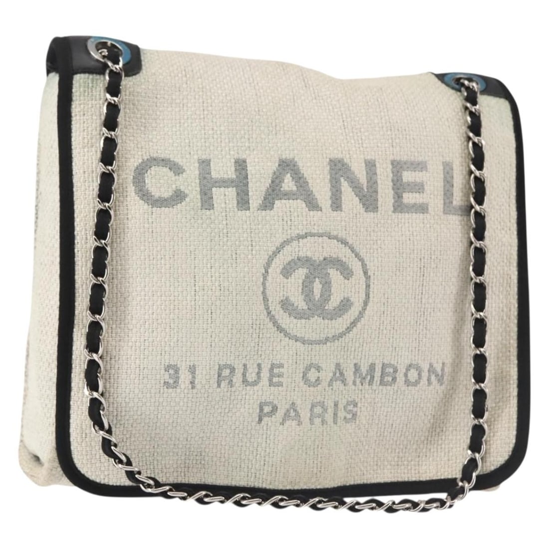 CHANEL Deauville Chain Shoulder Bag Leather White Silver Italy: CHANEL Deauville Chain Shoulder Bag Leather White Silver Italy This CHANEL Deauville line shoulder bag is a stylish addition to your collection. Crafted in Italy, it features a chic combination of whi