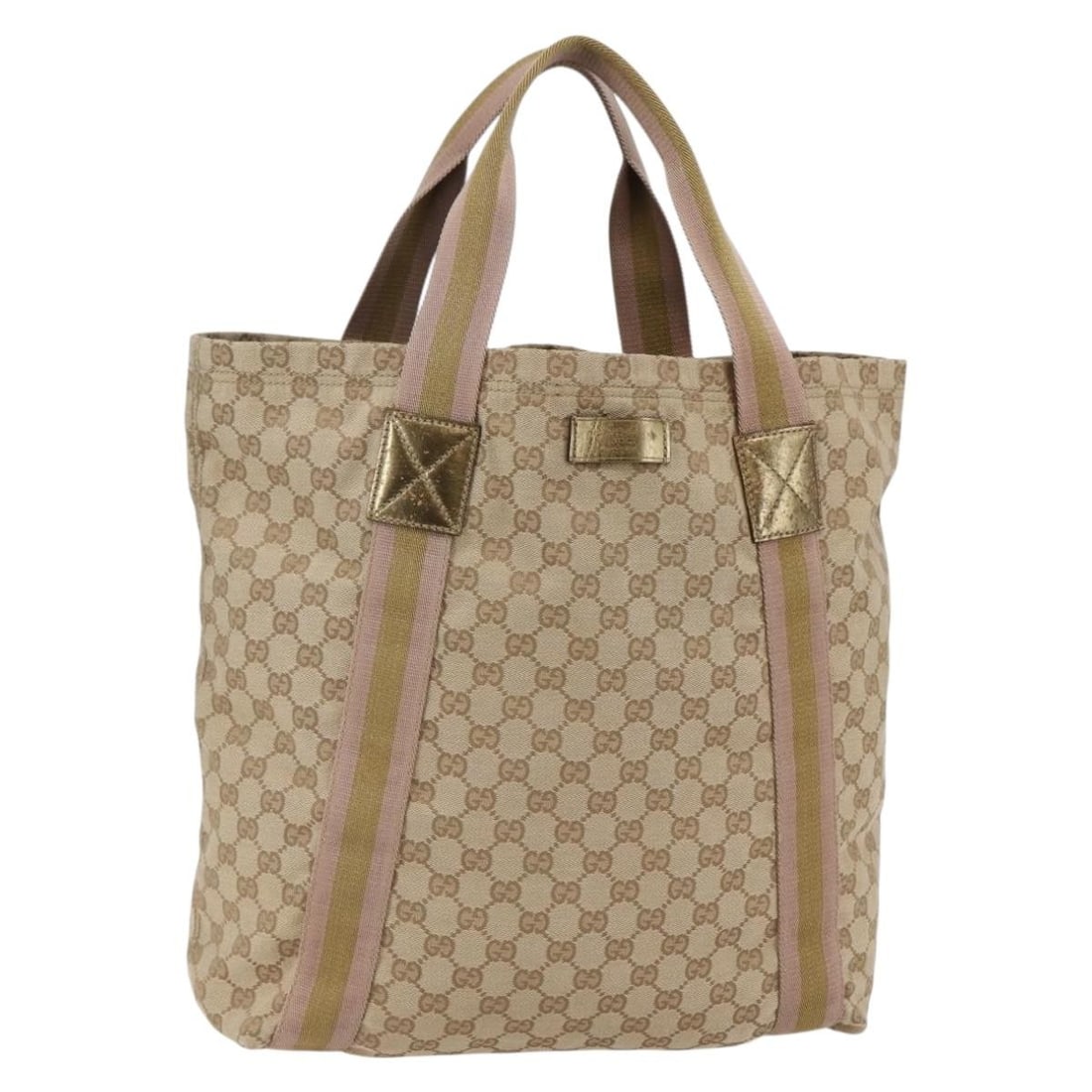 GUCCI GG Canvas Sherry Line Tote Bag Beige Gold Pink 189669 Authentic (1 of 18)