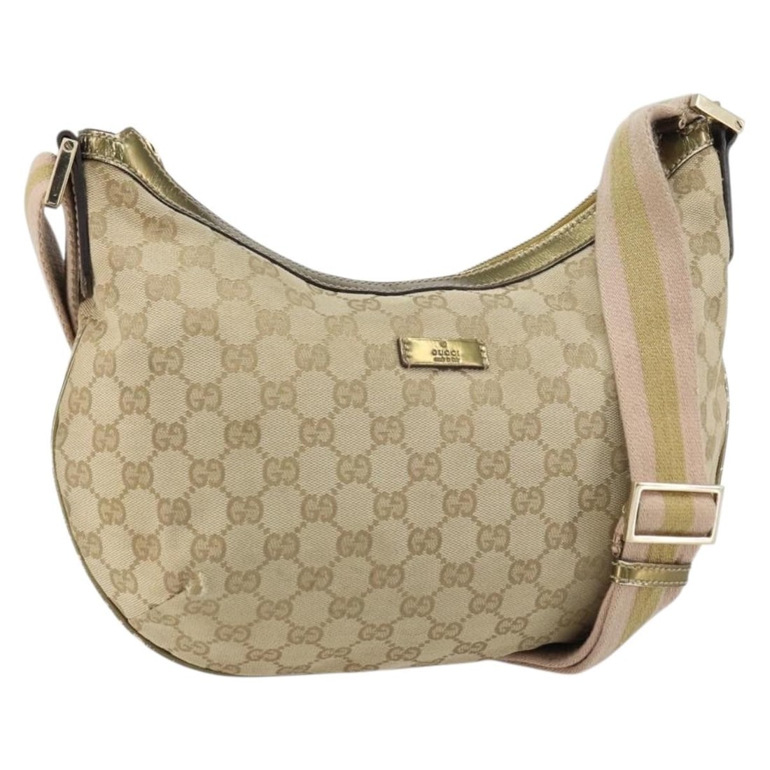 GUCCI GG Canvas Sherry Line Shoulder Bag Beige Gold 181092 Authentic (1 of 18)
