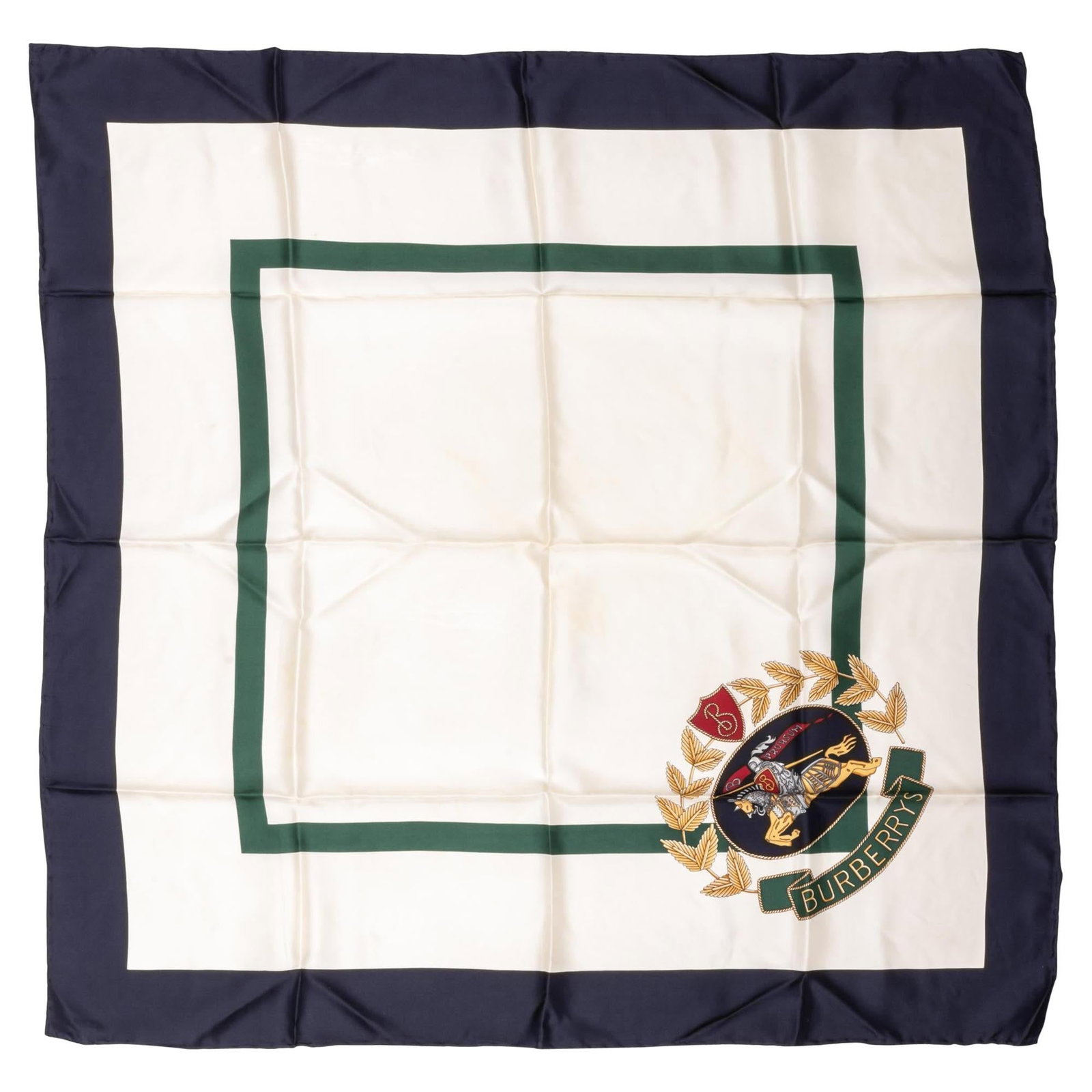 Burberry White Blue Crest Silk Scarf Made in Italy (1 of 6)